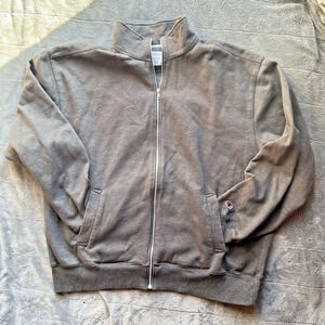 Mens Champion Full Zip Sweatshirt w Stand Up Collar Gray 2 Pockets Size 2XL